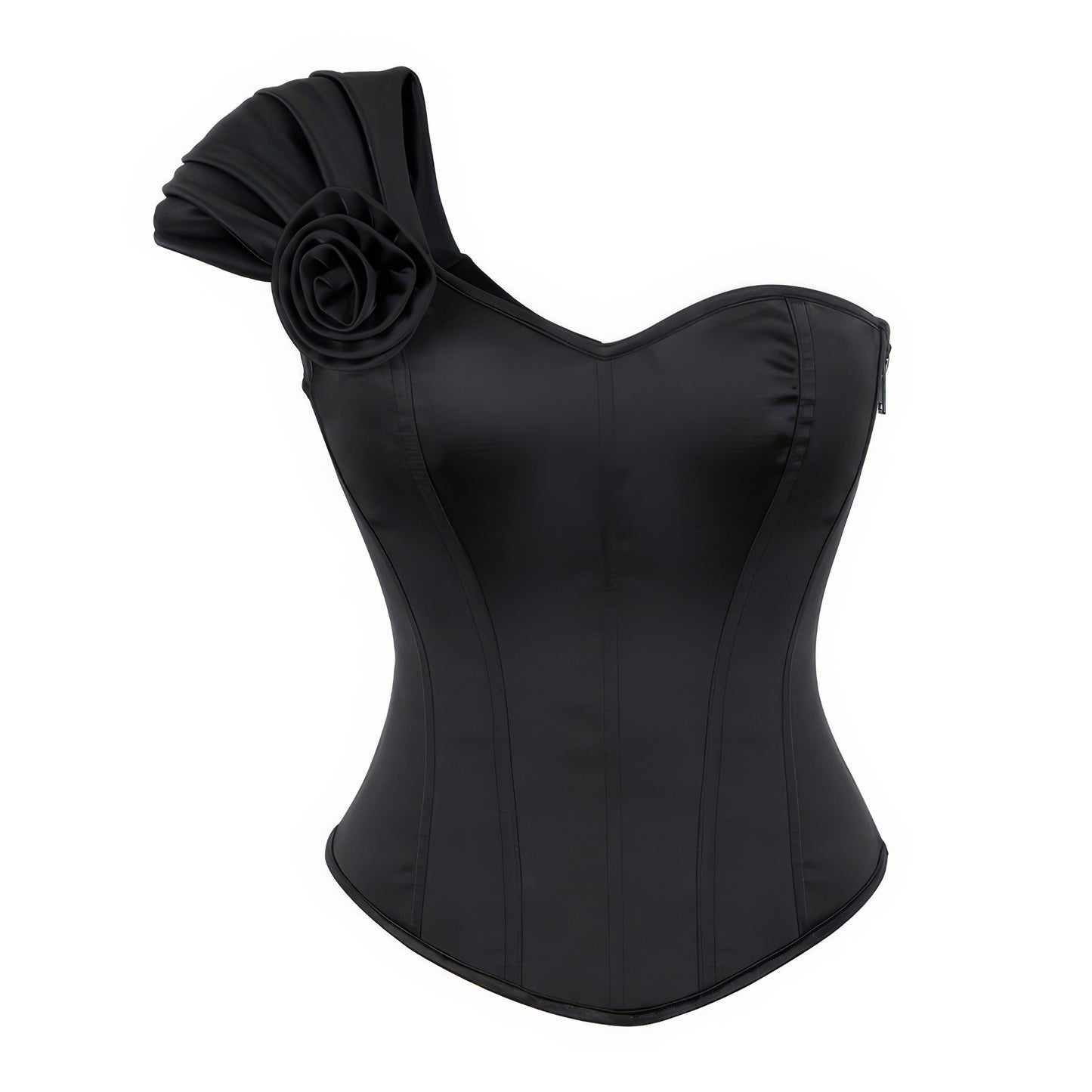 One Shoulder Rosette Satin Corset