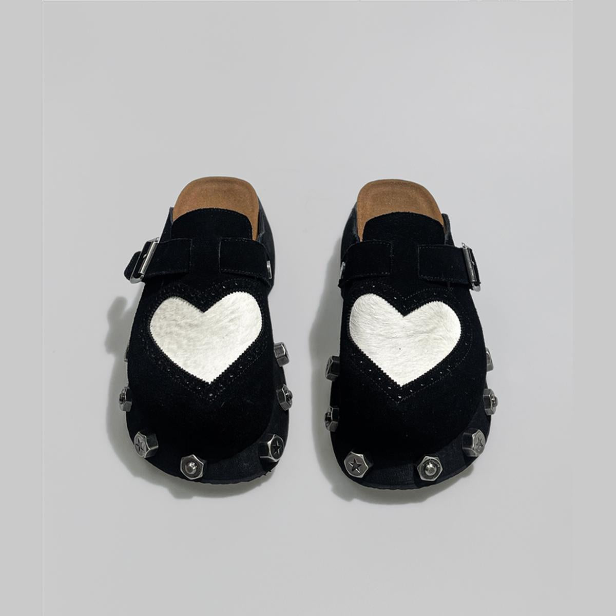 Black Heart Studded Clogs