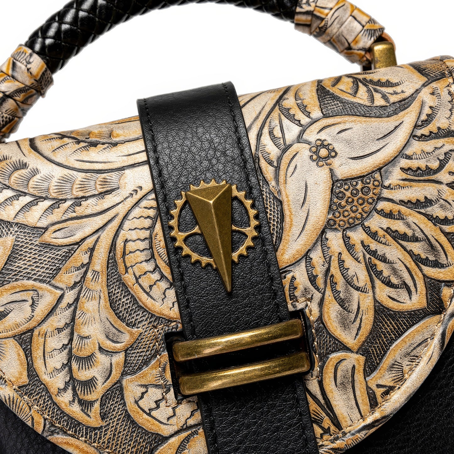 Vintage Leaf Embossed Saddle Crossbody Bag