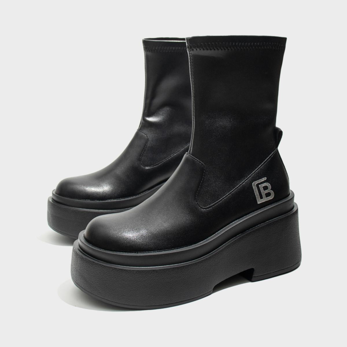Black Stretch Ankle Platform Boots