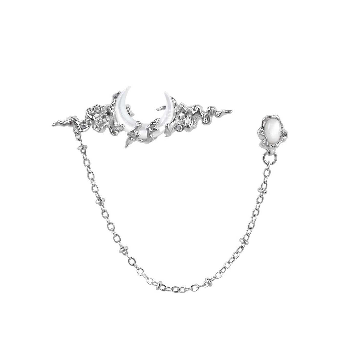 Silver Crescent Chain Brooch