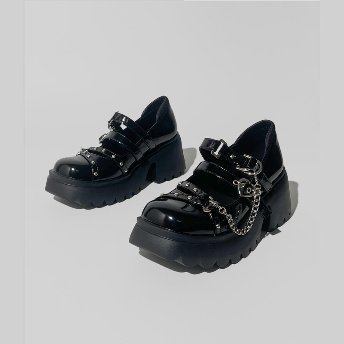 Black Chain Buckle Platform Mary Janes