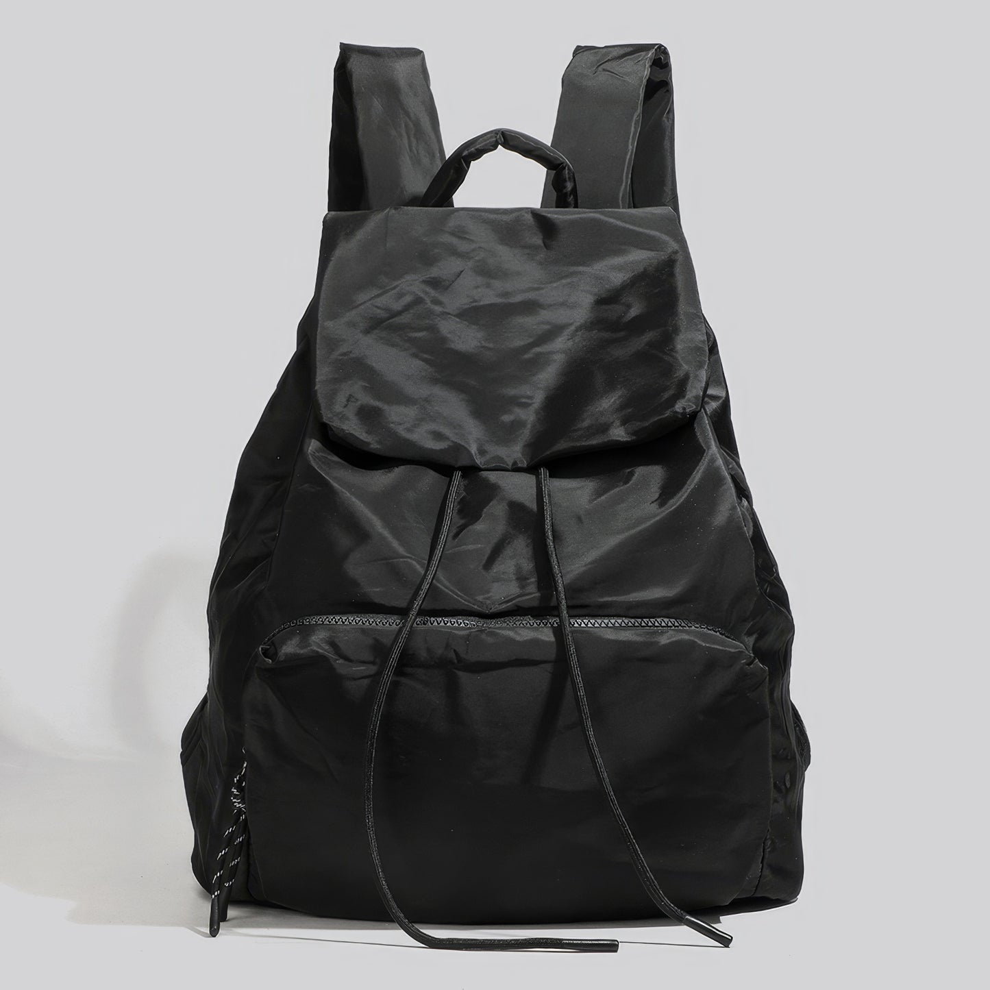 Matte Nylon Drawstring Flap Backpack