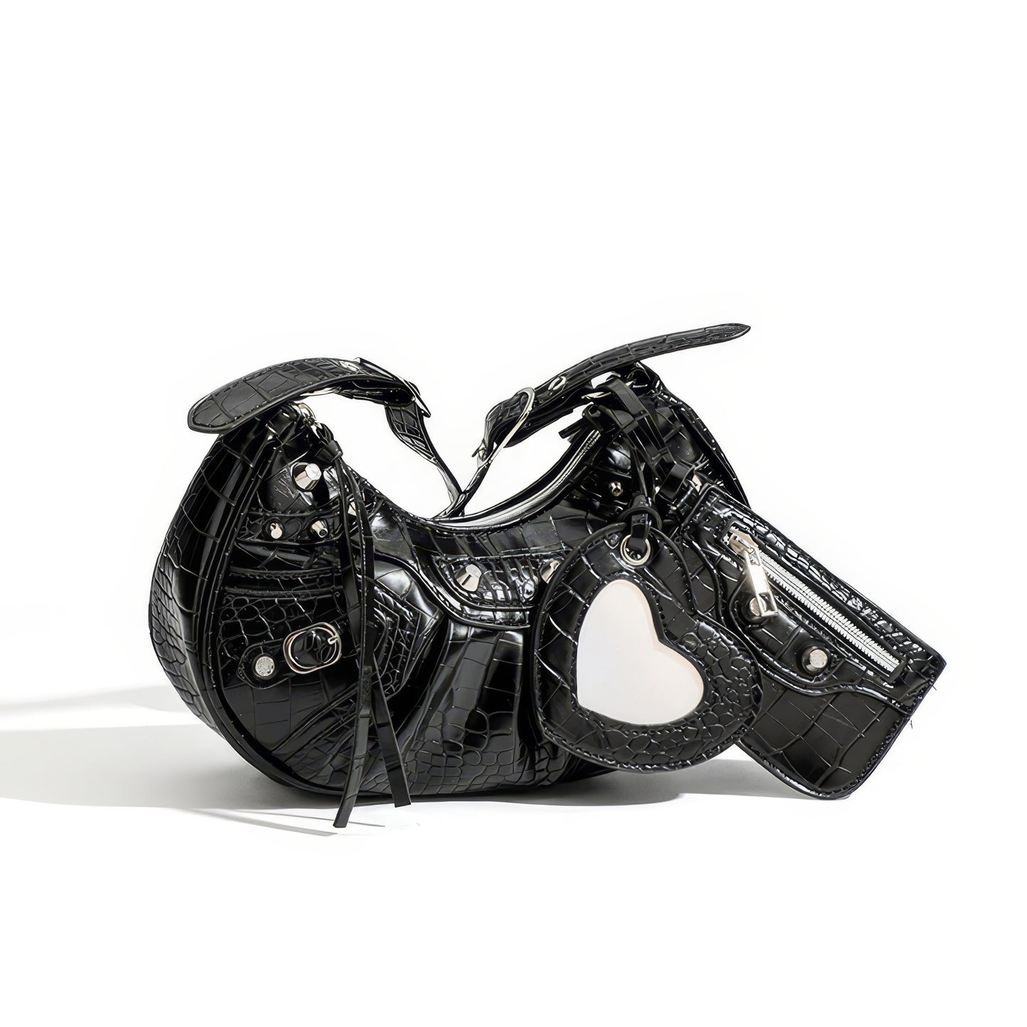 Croc Embossed Heart Charm Shoulder Bag