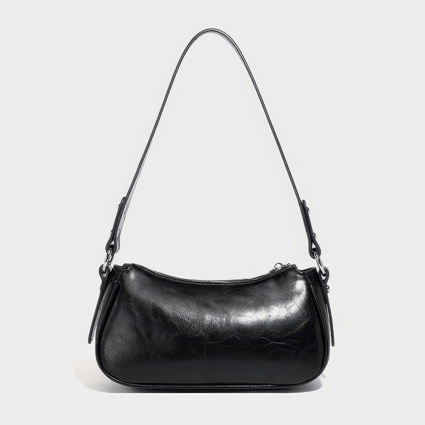 Buckle Strap Glossy Baguette Bag