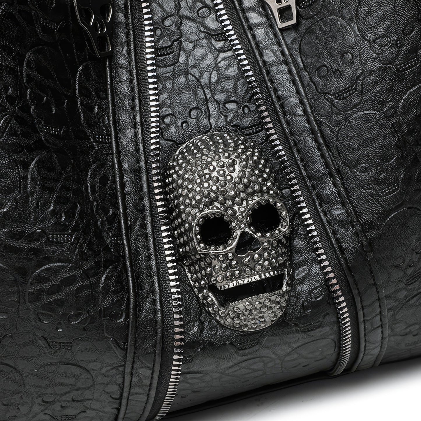 Skull Embossed Zip Detail Hobo Bag