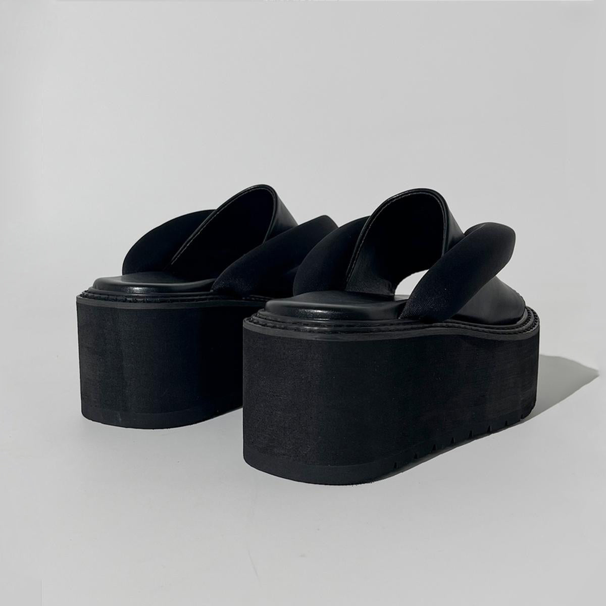Black Padded Platform Flip-Flops