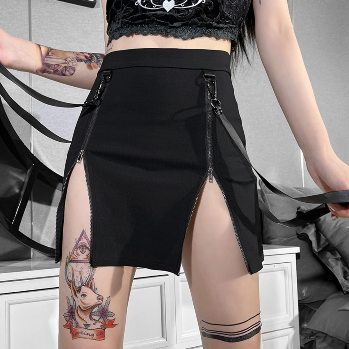 Zip Split Strap Mini Skirt