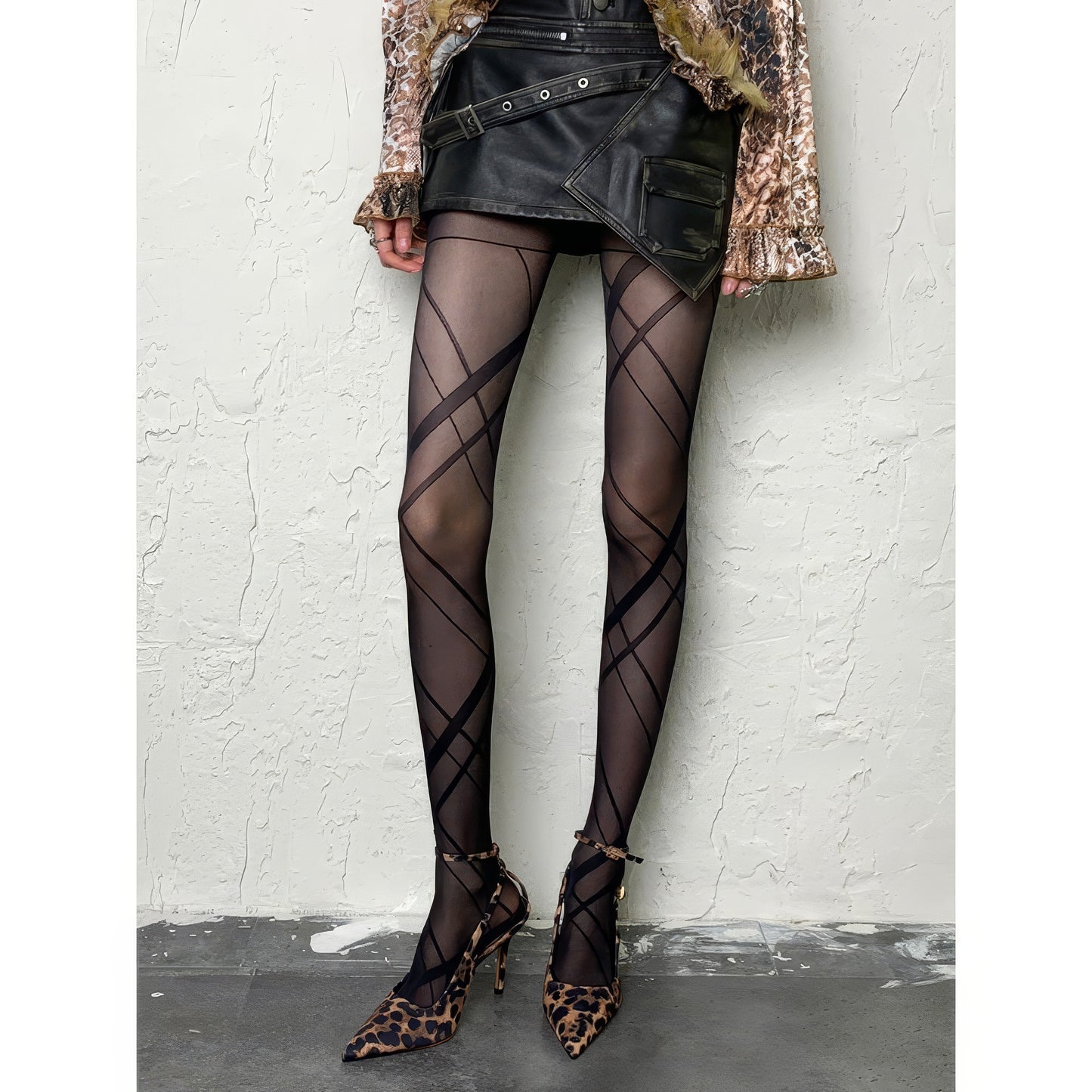 Crisscross Stripe Sheer Tights