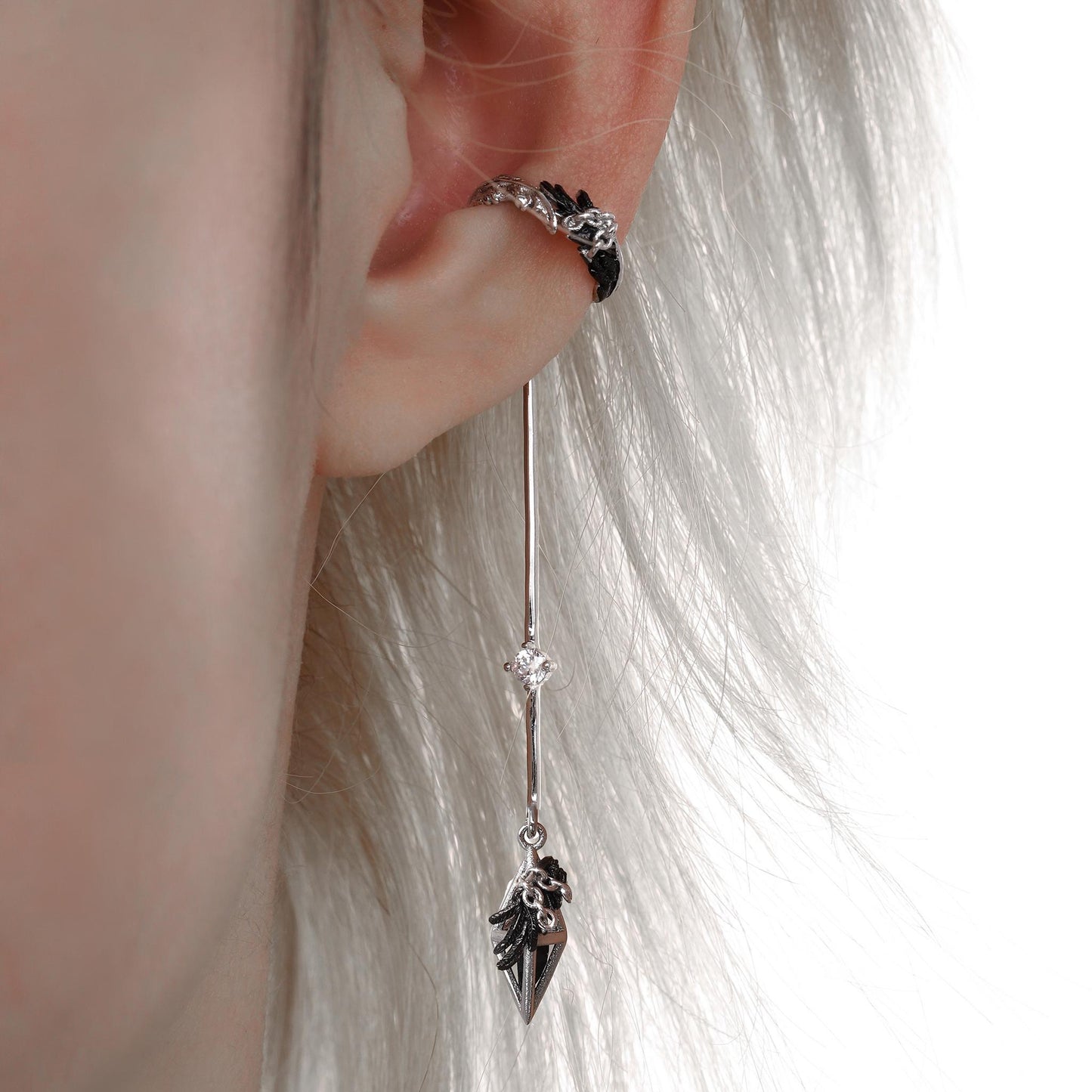 Black Leaf Crystal Drop Earrings