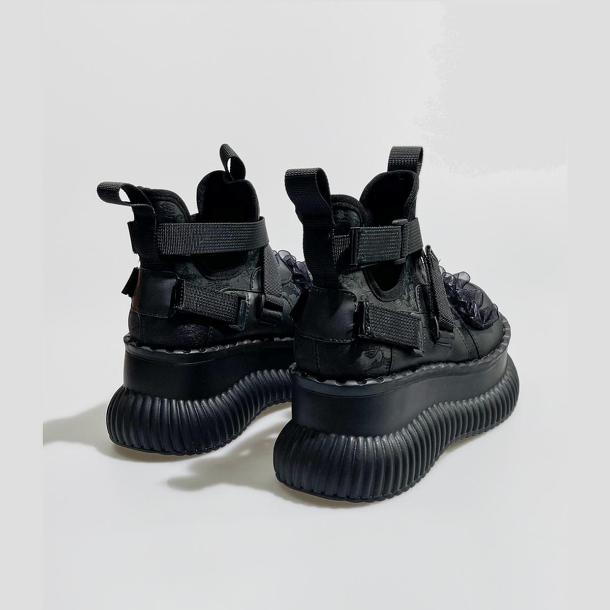 Black Strapped Platform Combat Sneakers