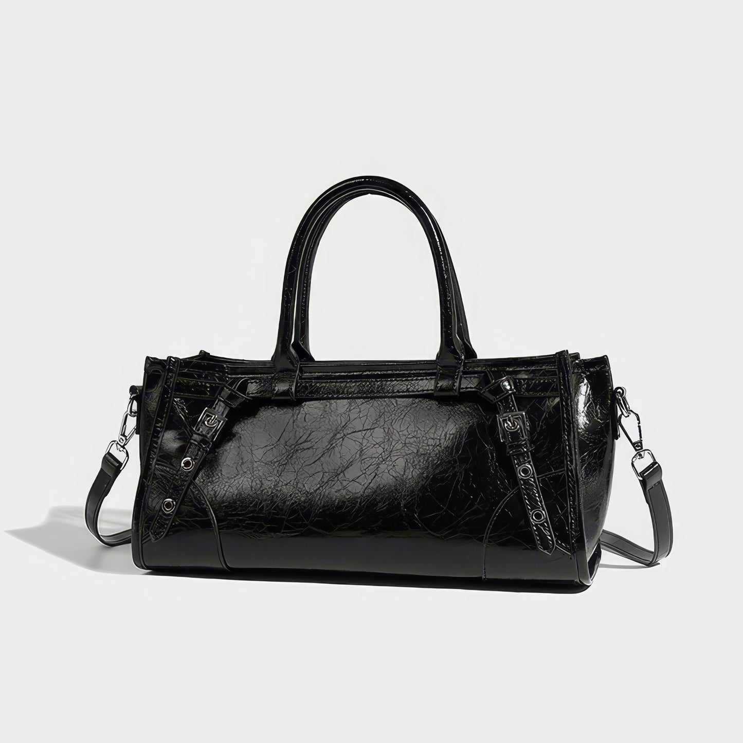 Glossy Barrel Buckle Handbag