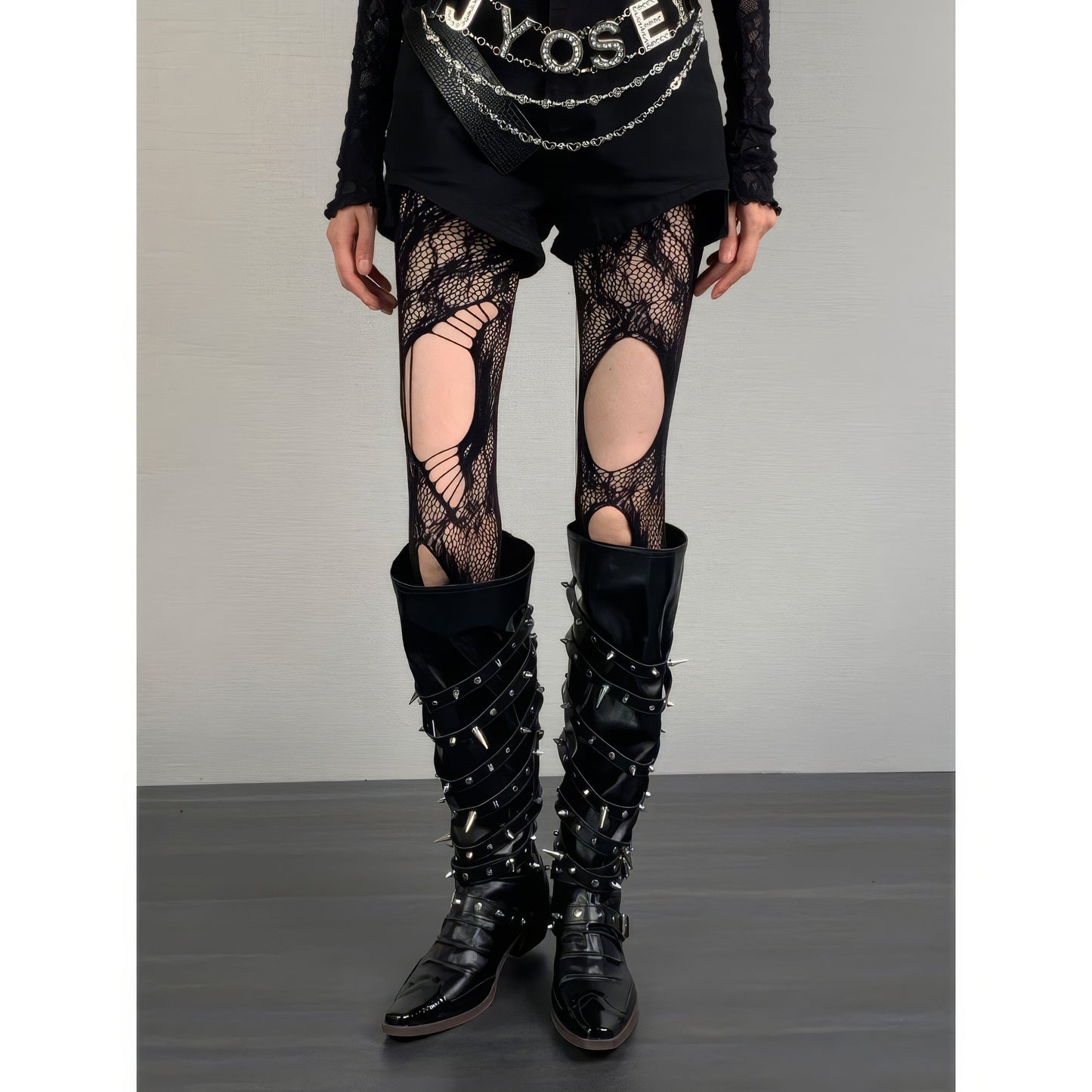 Distressed Cutout Spider Lace Tights