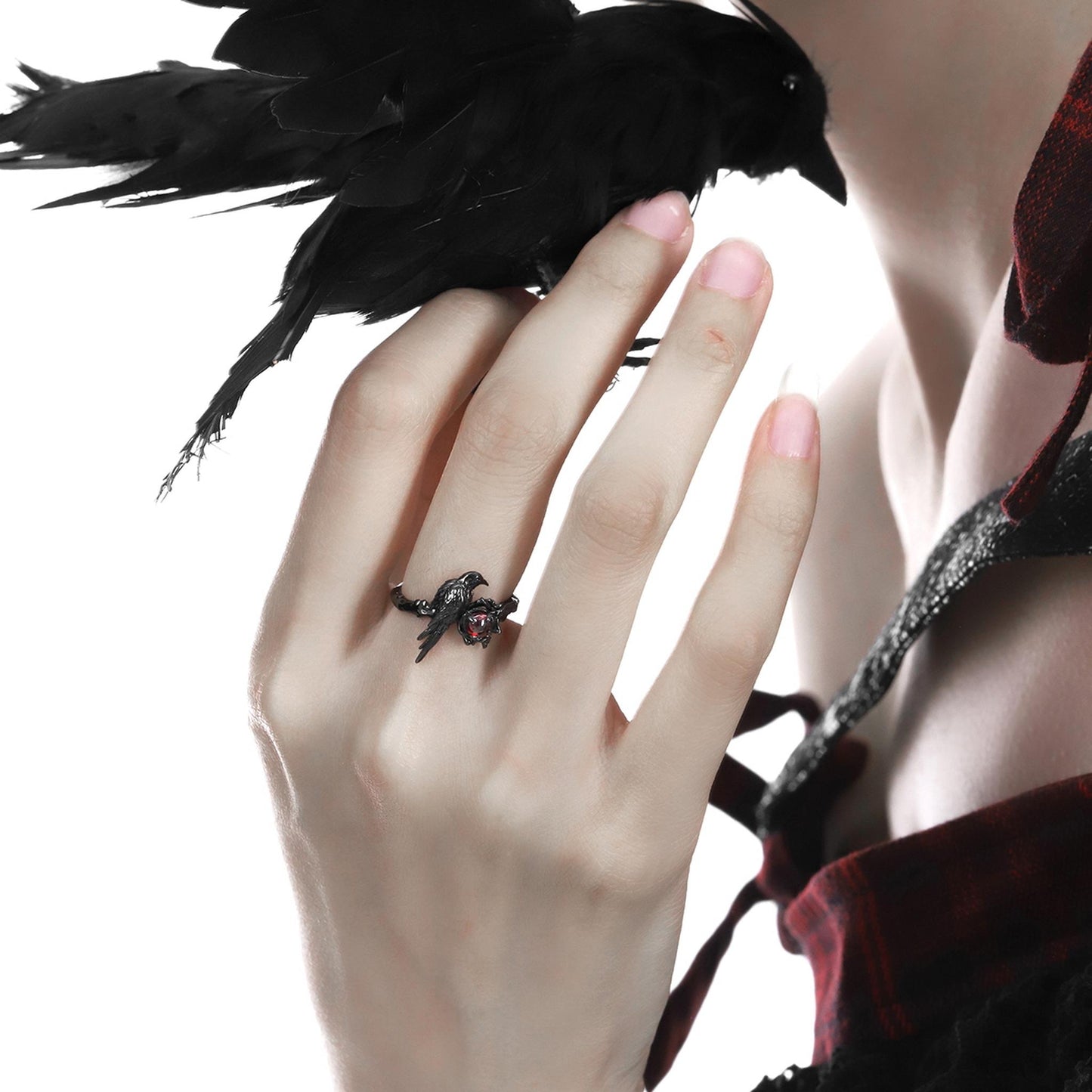 Black Raven Rose Gem Ring