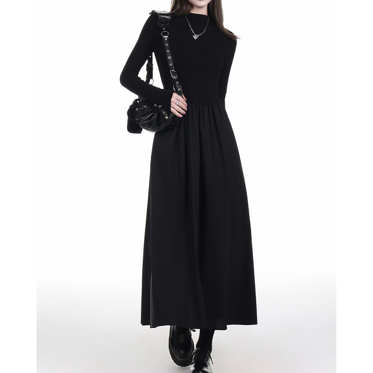 Minimal High Neck Flare Maxi Dress