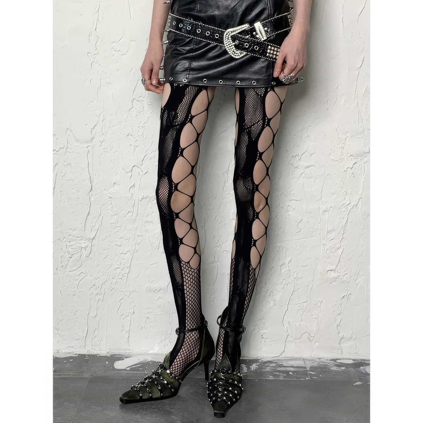Oversized Cut-Out Mesh Tights