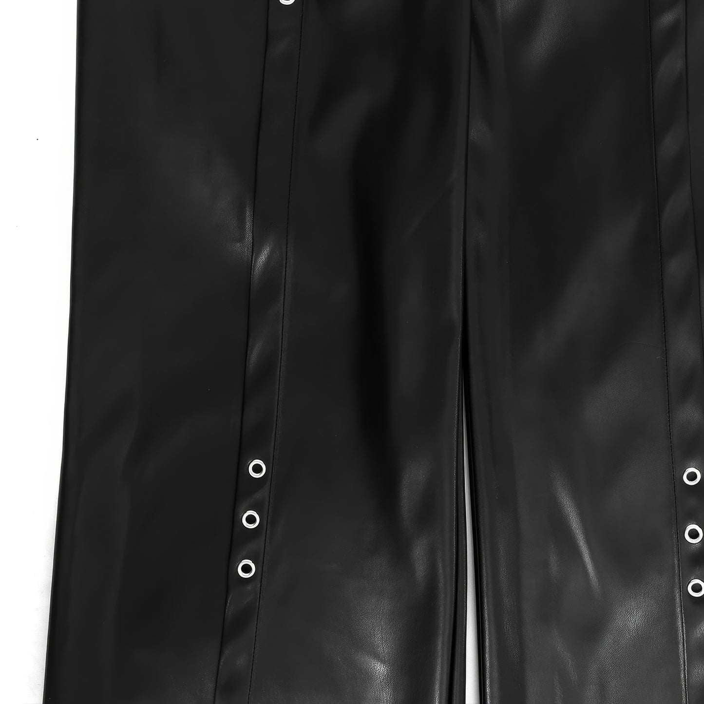 Eyelet Detail Faux Leather Wide Pants