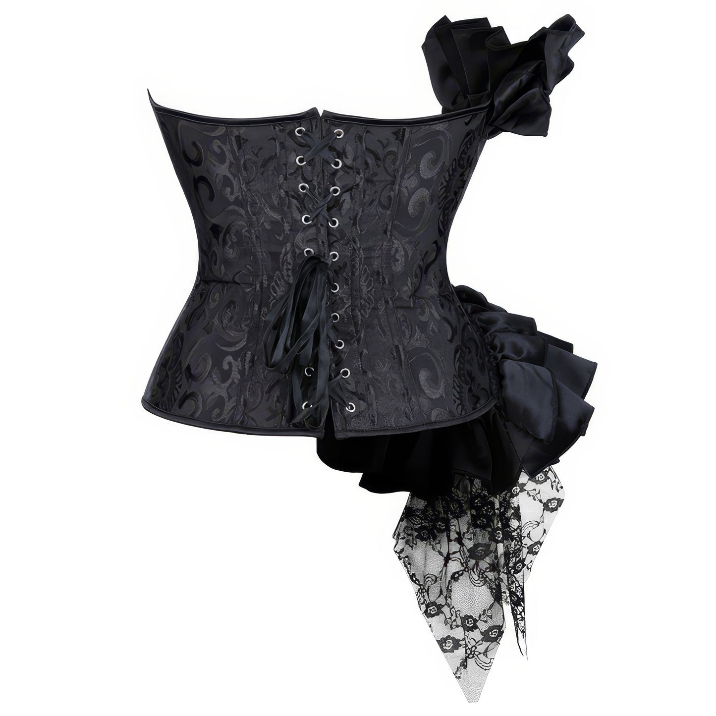 Asymmetrical Ruffle Lace Black Corset