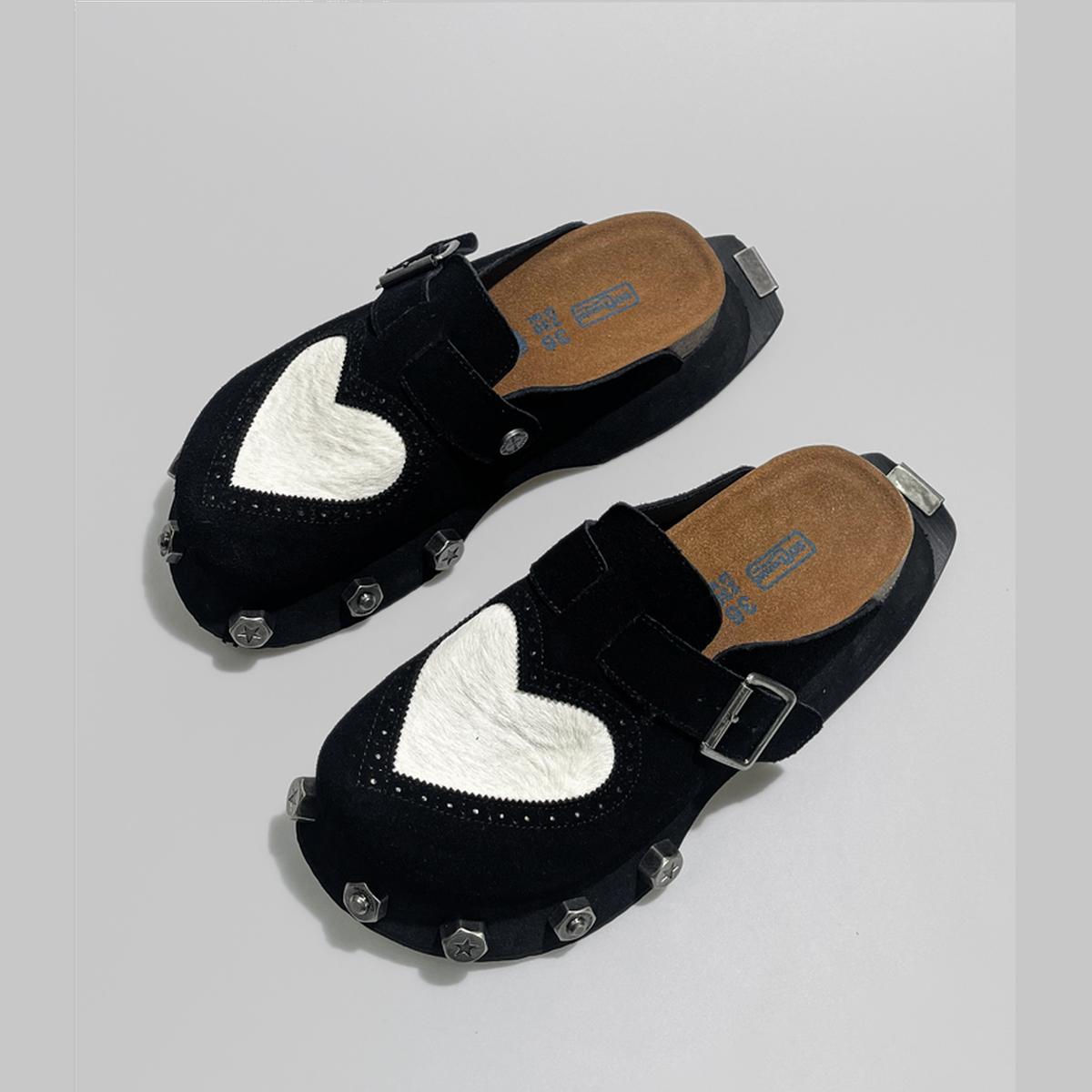 Black Heart Studded Clogs
