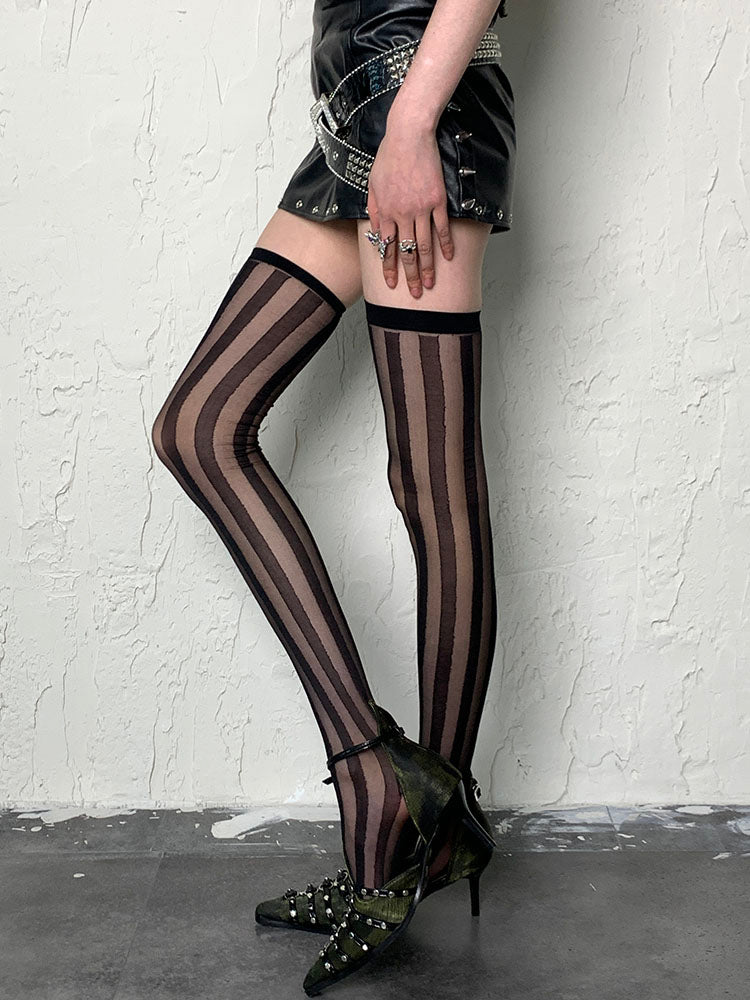 Vertical Sheer Stripe Overknee Stockings