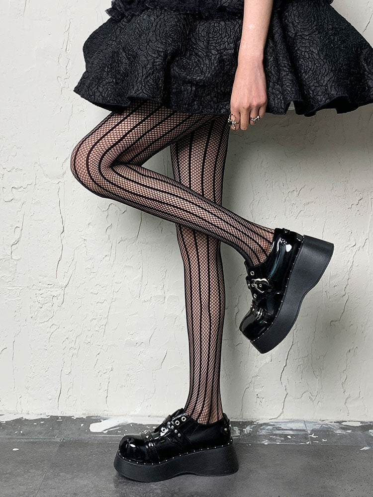 Vertical Line Mesh Pattern Tights