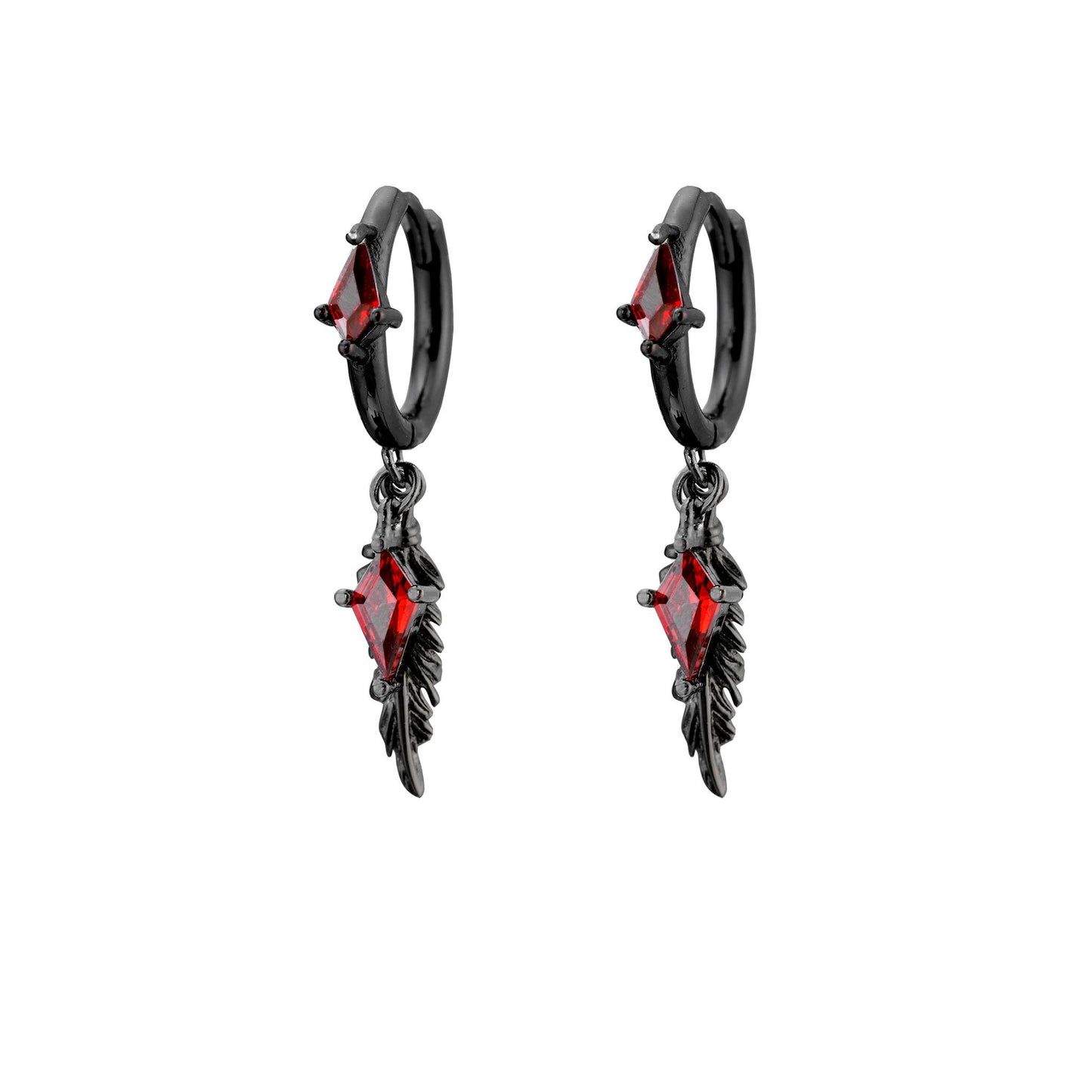 Diamond Charm Feather Drop Earrings