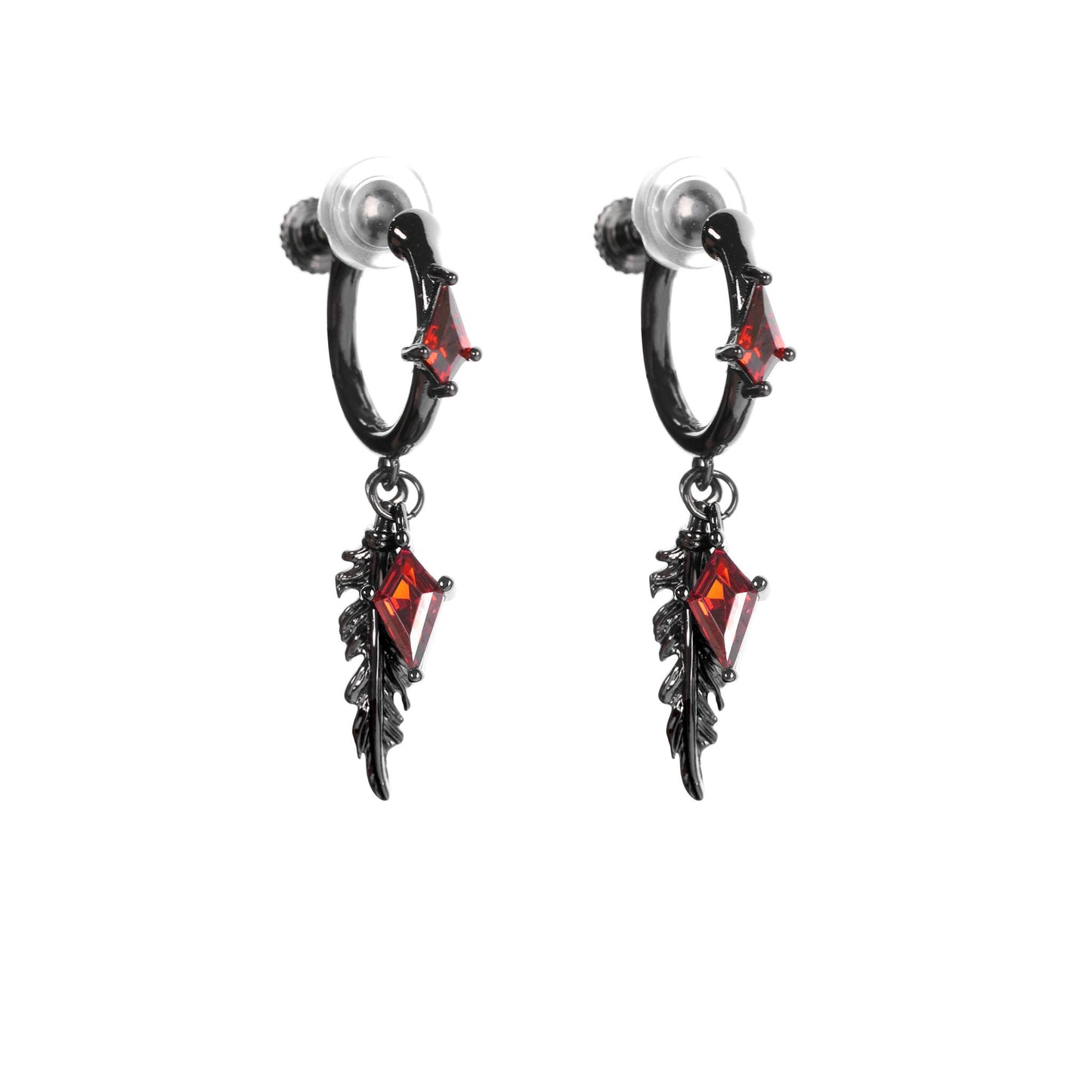 Diamond Charm Feather Drop Earrings