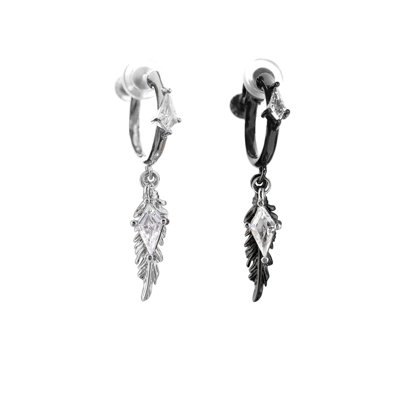 Diamond Charm Feather Drop Earrings