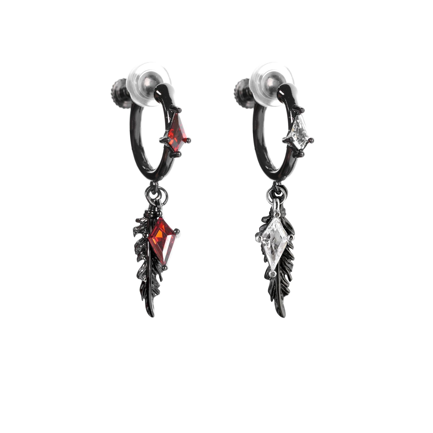 Diamond Charm Feather Drop Earrings