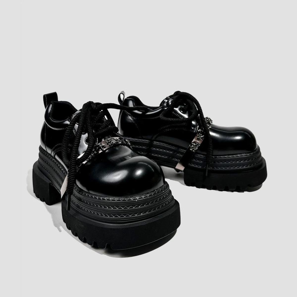 Black Chunky Rope Lace Platform Shoes