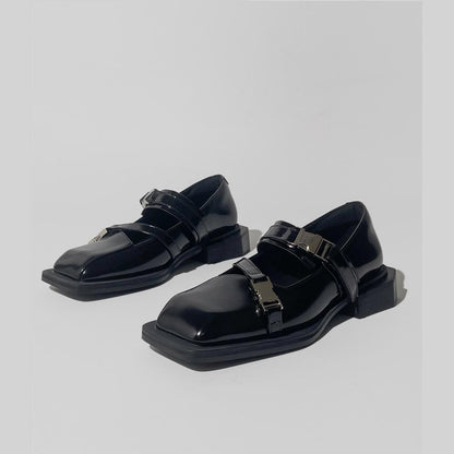 Black Square-Toe Buckle Loafers