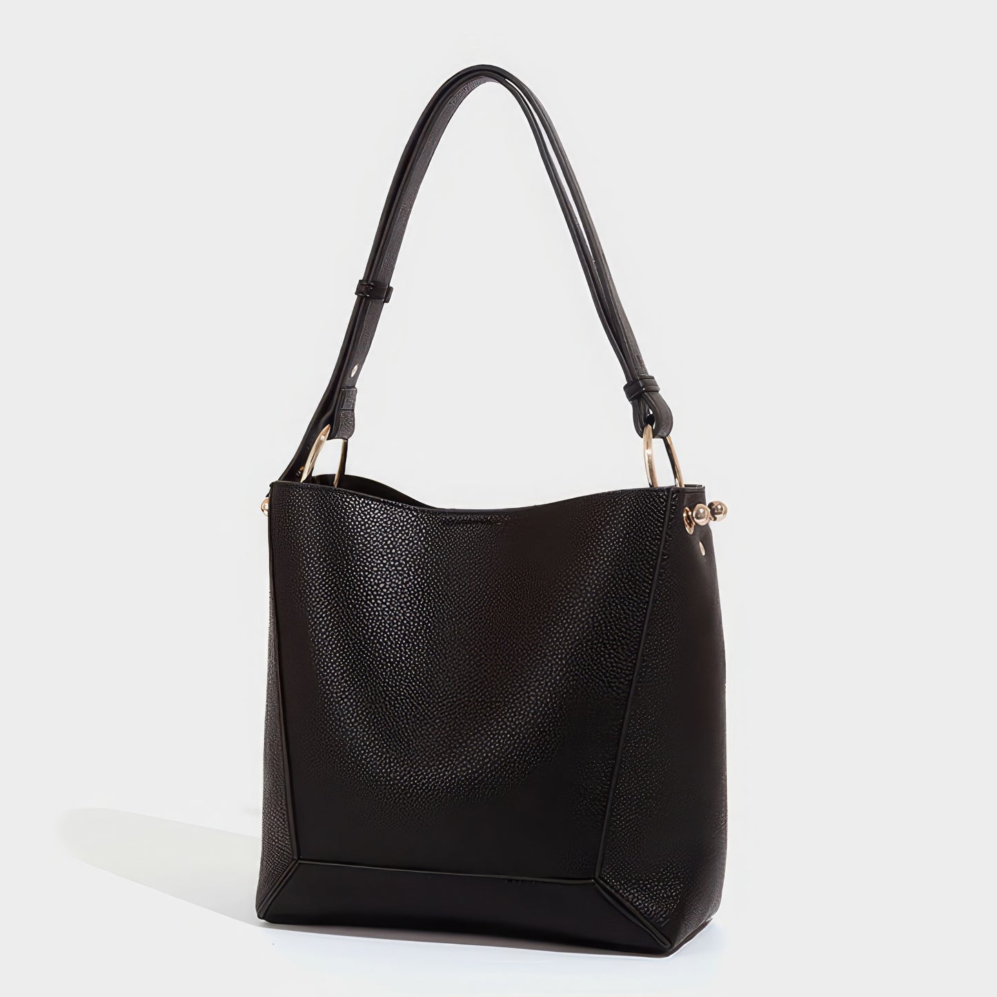 Textured Faux Leather Bucket Shoulder Bag