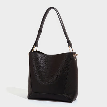 Textured Faux Leather Bucket Shoulder Bag