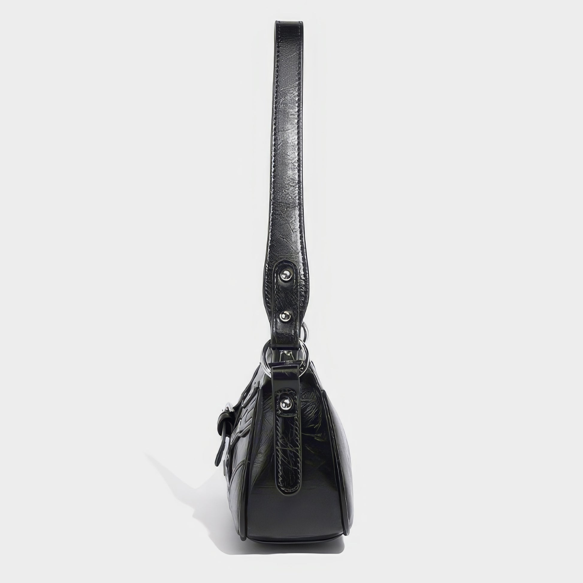 Buckle Strap Glossy Baguette Bag