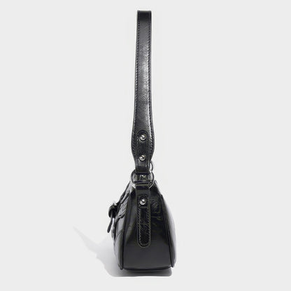 Buckle Strap Glossy Baguette Bag