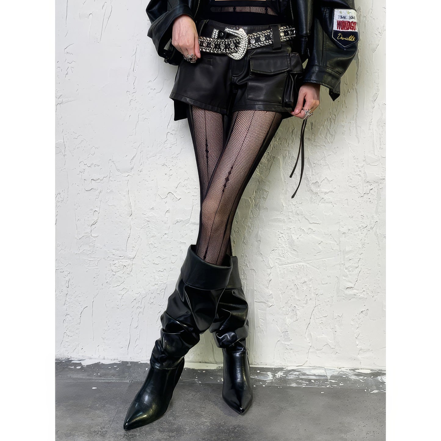 Vertical Dot Seam Mesh Tights