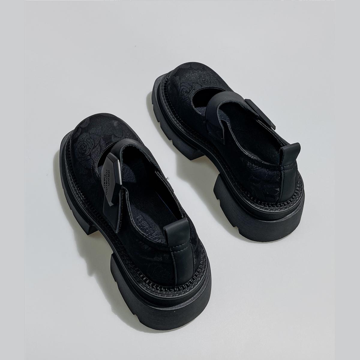 Black Floral Jacquard Platform Mary Janes