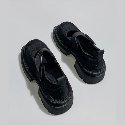 Black Floral Jacquard Platform Mary Janes