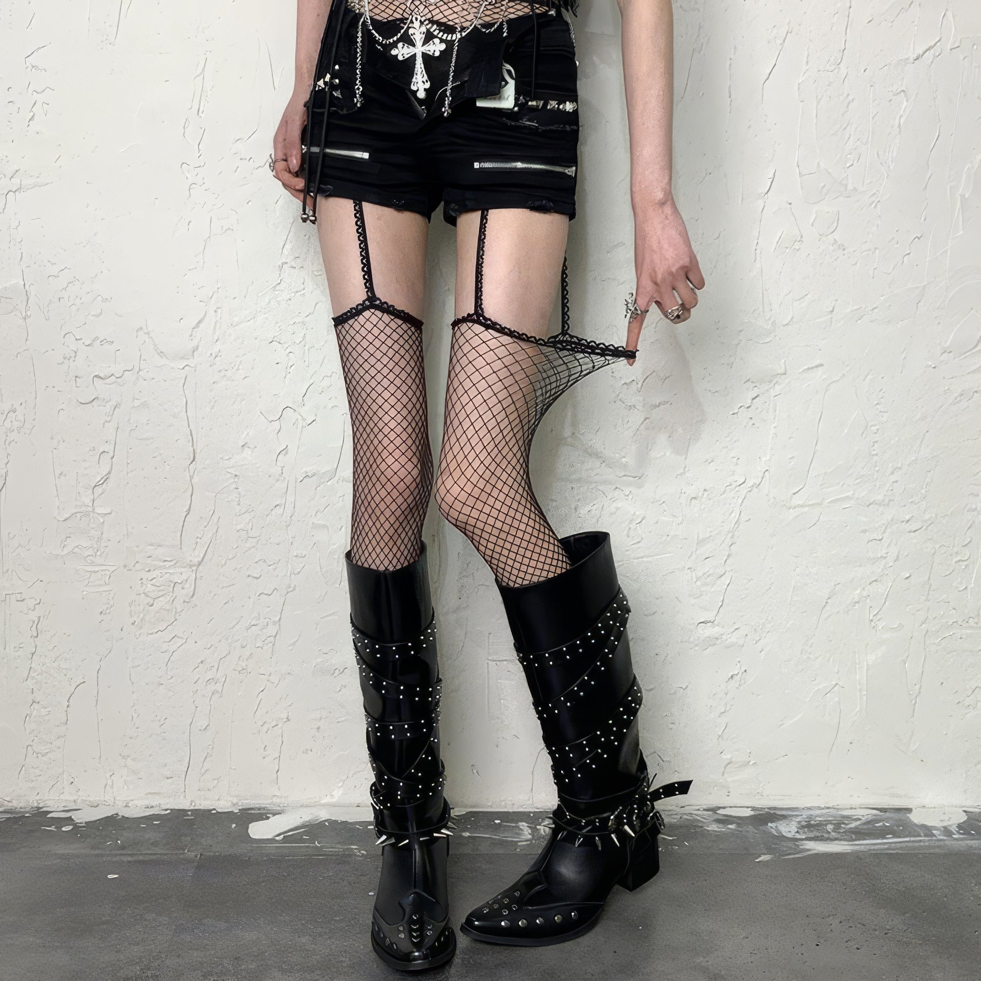 Garter-Style Fishnet Thigh High Tights