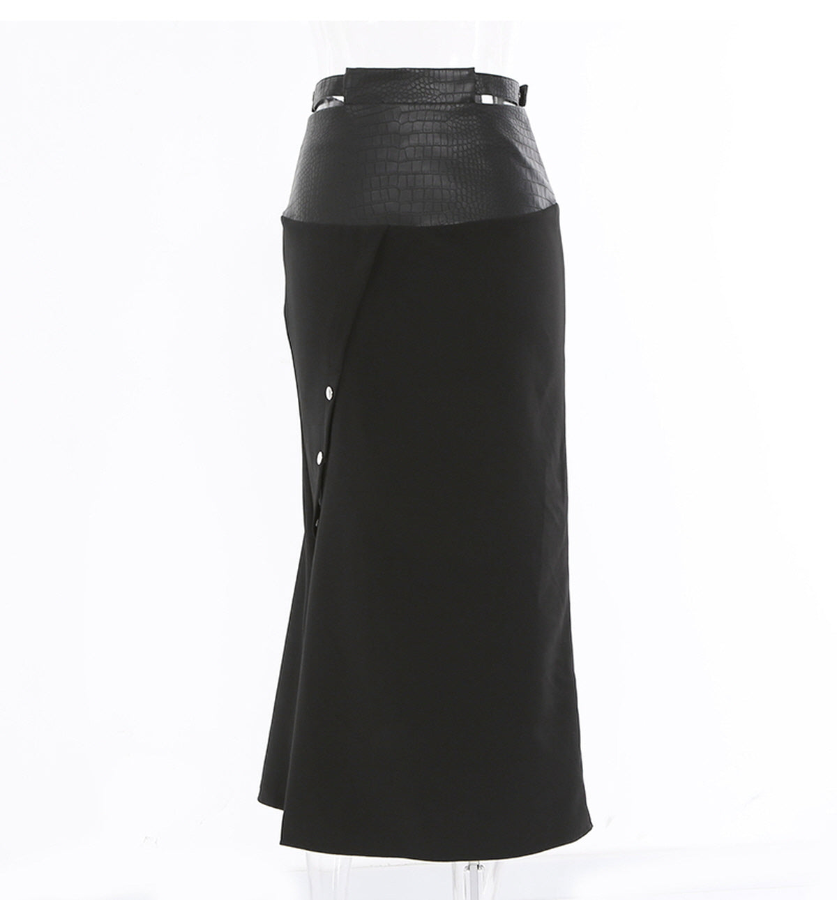 Faux Leather Panel Snap Skirt