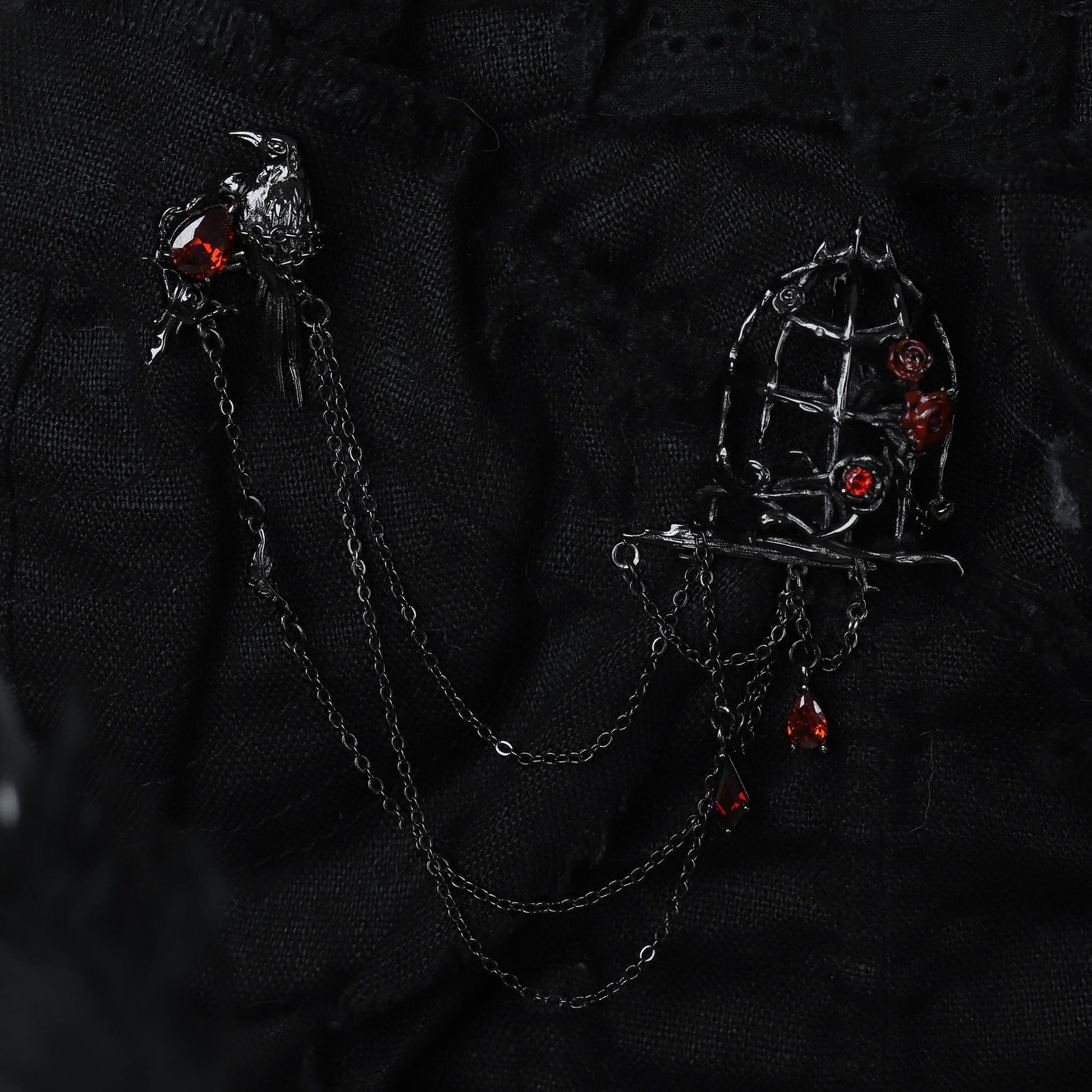 Red Rose Raven Cage Brooch