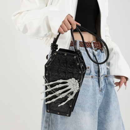 Skeleton Coffin Studded Shoulder Bag