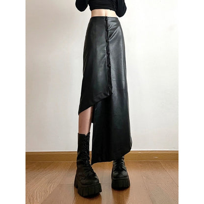 Asymmetrical Buttoned Leather Skirt