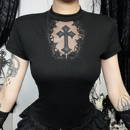 Black Sheer Panel T-Shirt