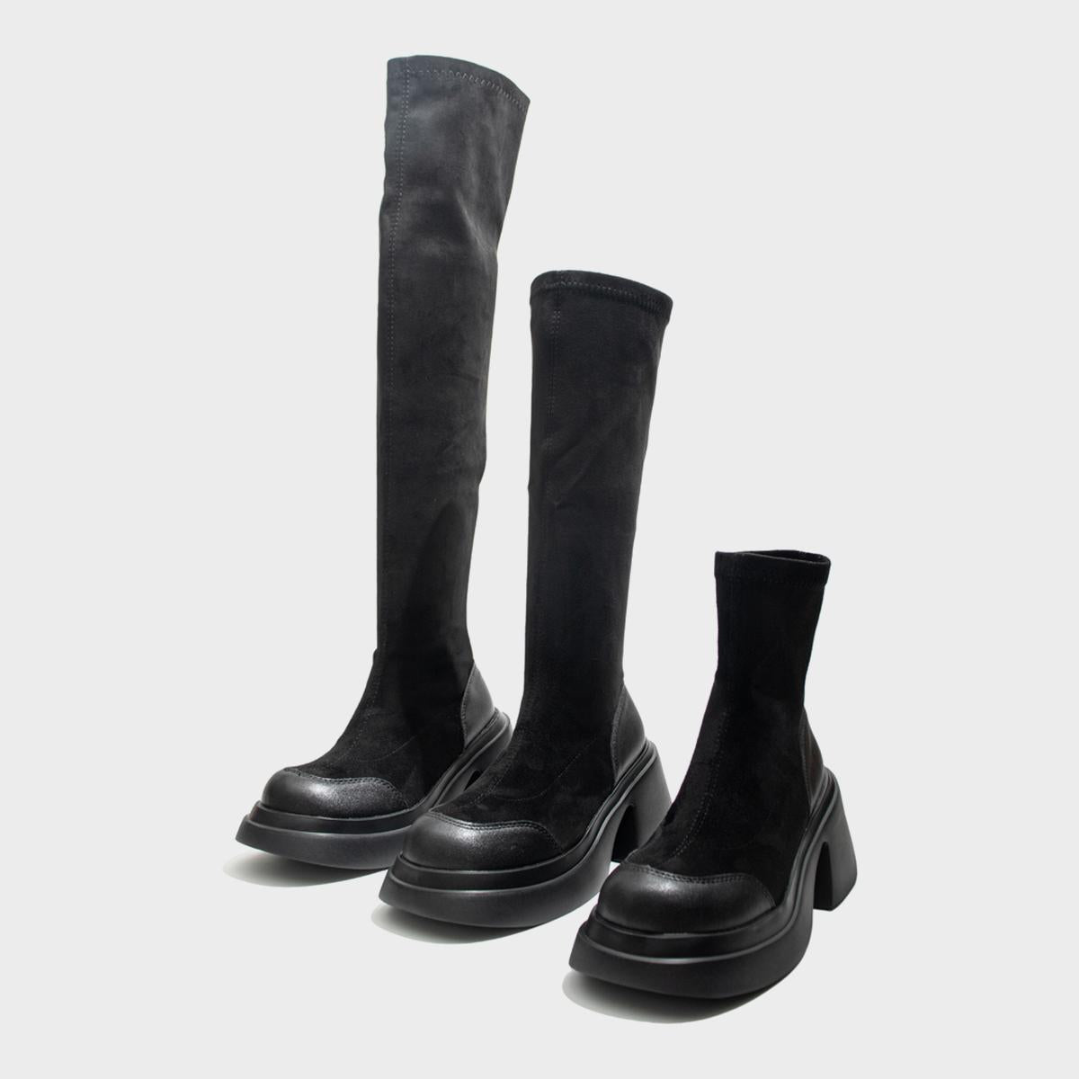 Black Stretch Platform Boots