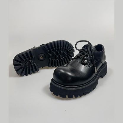 Black Chunky Lug Sole Derby Shoes