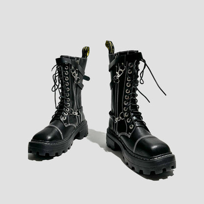 Black Chain Strap Combat Boots