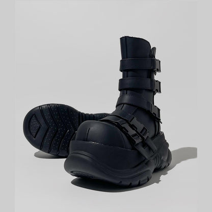 Black Multi-Buckle Platform Combat Boots