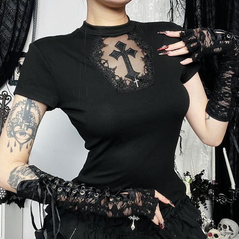 Black Sheer Panel T-Shirt