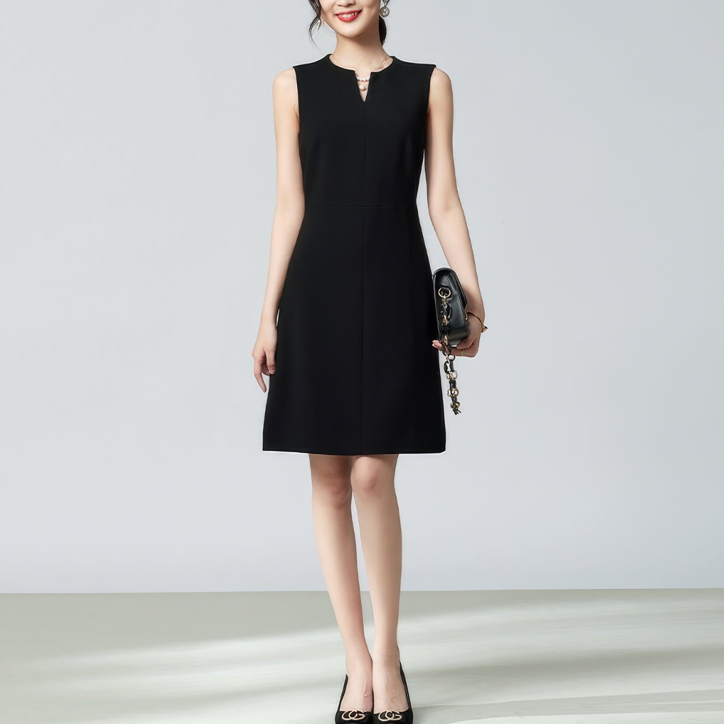 Notch Neck Sleeveless Black Mini Dress